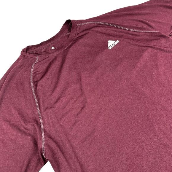Adidas Men's Maroon Climalite Crewneck Short Sleeve Logo Training Gym T-Shirt M - Picture 2 of 5